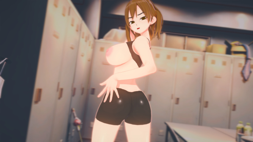 1girls 3d areolae ass big_ass big_breasts breasts brown_eyes brown_hair cricgck curvy female_focus female_only hi_res looking_at_viewer looking_back medium_hair nipples open_mouth please_don't_bully_me,_nagatoro pose shikki_(nagatoro) solo sports_bra sportswear wide_hips