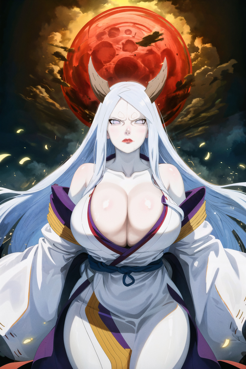 1girls absurd_res ai_generated aimirin alien alternate_breast_size angry bare_shoulders big_breasts blush breasts cleavage clothing cloud collarbone eyelashes female female_focus female_only glowing horn huge_breasts humanoid kimono large_breasts lips lipstick looking_at_viewer makeup milf moon nai_diffusion naruto naruto_(series) naruto_shippuden night off_shoulder otsutsuki_kaguya pinup red_lipstick red_moon revealing_clothes skimpy solo solo_female stable_diffusion very_long_hair voluptuous white_eyes white_hair white_skin