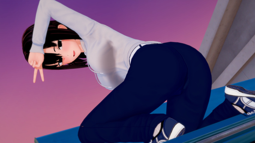 1girls 3d ass big_ass big_breasts black_eyes black_hair breasts clothing curvy female_focus female_only looking_at_viewer looking_back medium_hair misaki_nagatoro mranime0 peace_sign please_don't_bully_me,_nagatoro revealing_clothes solo spread_legs v wide_hips