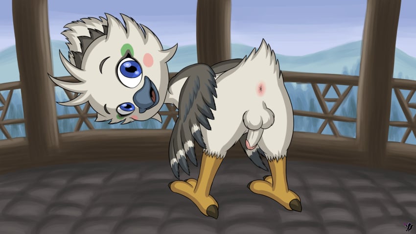 1boy anthro ass avian balls bird cub male male_focus male_only penis presenting presenting_hindquarters rito solo tagme tears_of_the_kingdom testicles the_legend_of_zelda tulin_(zelda)