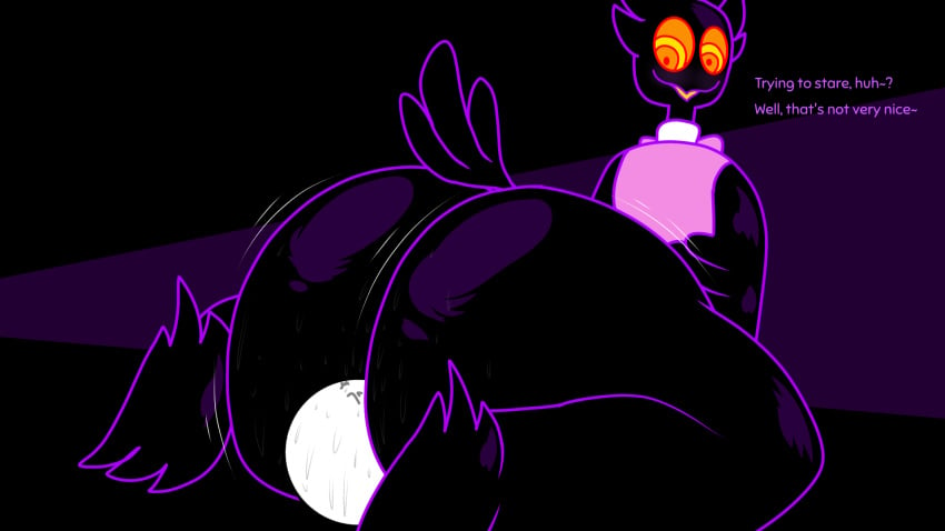 anon barnaby_(billie_bust_up) big_ass billie_bust_up bird black_fur bubble_butt buttcrush facesitting furry huge_ass jiggle jiggling jiggling_ass looking_at_viewer looking_back massive_ass sci-salandre simple_background sweat wtf