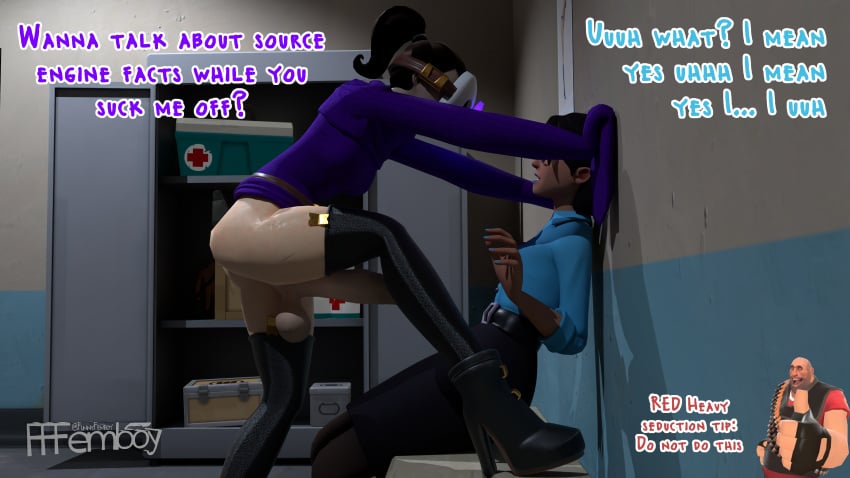 1futa 1girls 2 3d 4k balls clothed clothing duo erection excessive_foreskin female foreskin fully_clothed funnyfrenchfemboy futanari high_heels huge_cock mario_(series) miss_pauling penis self_upload shy_gal team_fortress_2 tf2