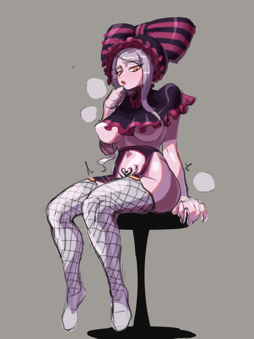 grey_hair hill_(artist) looking_at_viewer medium_breasts overlord_(maruyama) pink_body shalltear_bloodfallen thick_thighs wide_hips wide_thighs