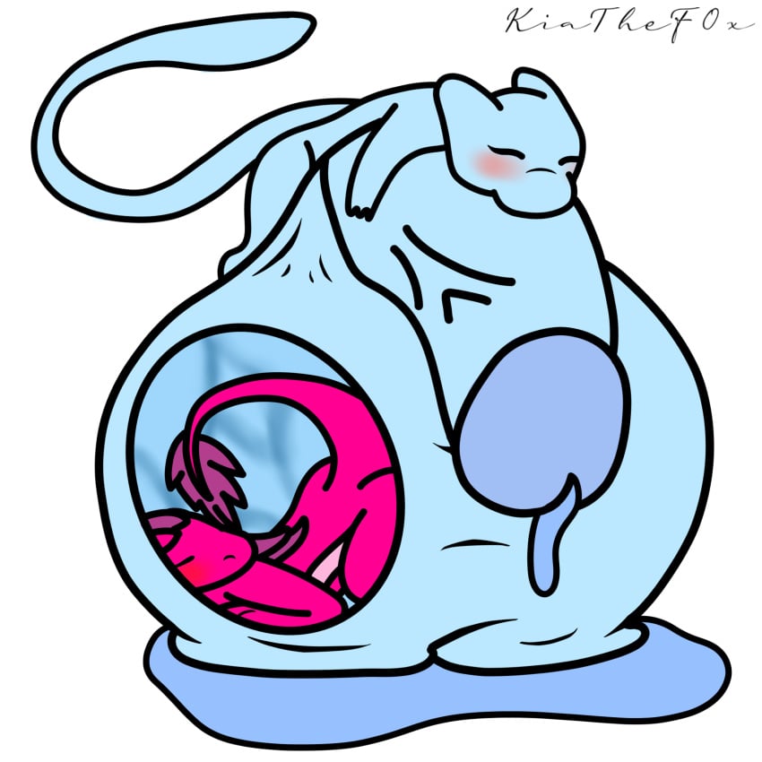 absurd_res anthro balls big_balls big_penis blue_insides blue_penis blush bodily_fluids cock_vore cum cum_pool digital_media_(artwork) dragon duo felid feline female fur generation_1_pokemon genital_fluids genitals half-erect hi_res huge_balls huge_cock hybrid internal kiathef0x kiato_suzuki legendary_pokemon magi_(cdr2magi) male male/female mammal mew_(pokemon) nintendo nude penile penis pink_body pink_fur pokemon pokemon_(species) shiny_pokemon simple_background tail vein veiny_penis vore