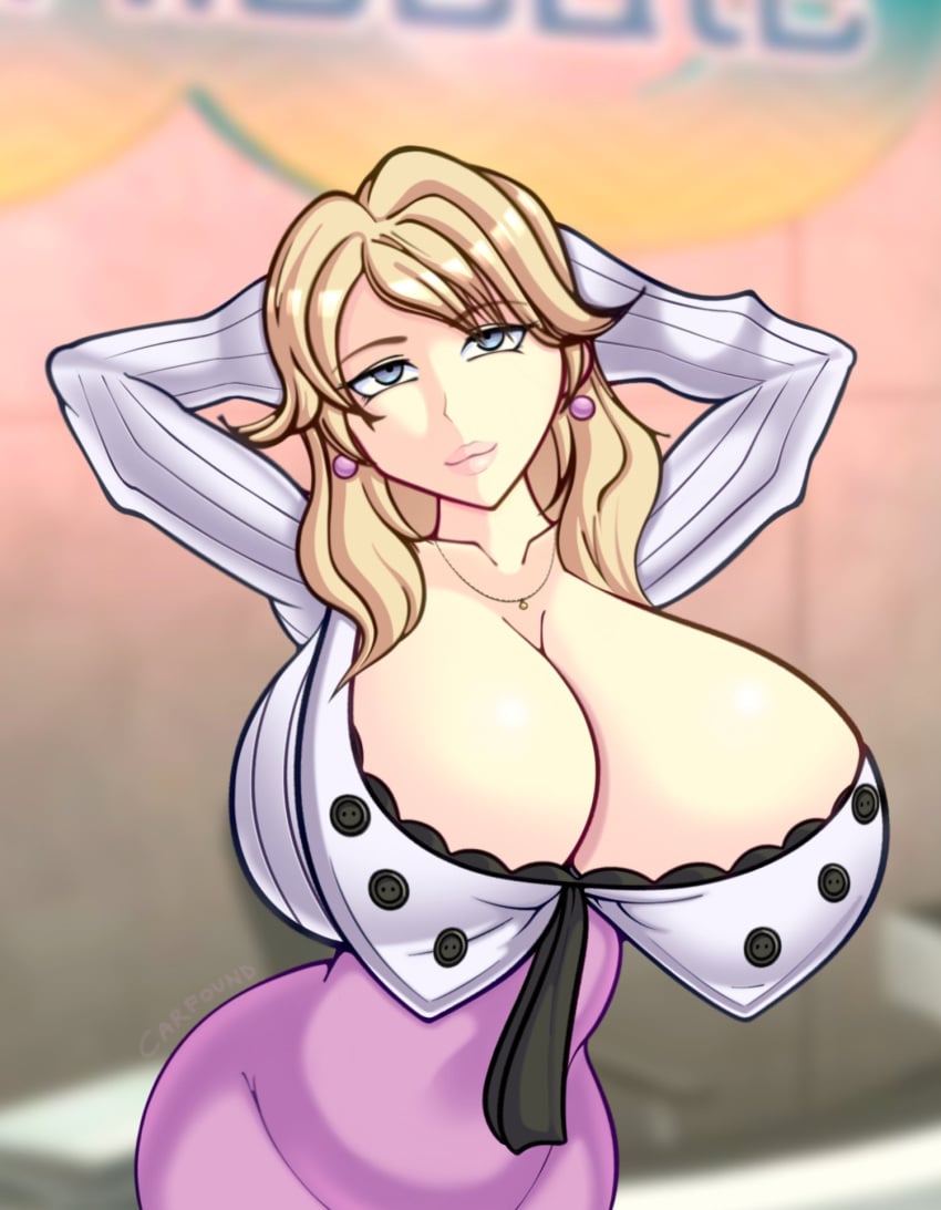 1girls agency ai:_the_somnium_files ai:_the_somnium_files_-_nirvana_initiative arms_behind_head at_work bedroom_eyes big_breasts bimbo bimbo_body bimbo_lips bimbofied black_bra blonde_female blonde_hair blonde_hair_female blue_eyes breasts breasts_bigger_than_body breasts_bigger_than_head breasts_bigger_than_torso buttons carfound chair clothed desk dress ear_piercing earrings eyes_half_open female female_focus female_only grey_eyes gyaru huge_breasts karfound large_breasts lips lipstick long_hair necklace pink_dress pink_lips receptionist ritsuko_enshu secretary shirt solo stupid white_shirt