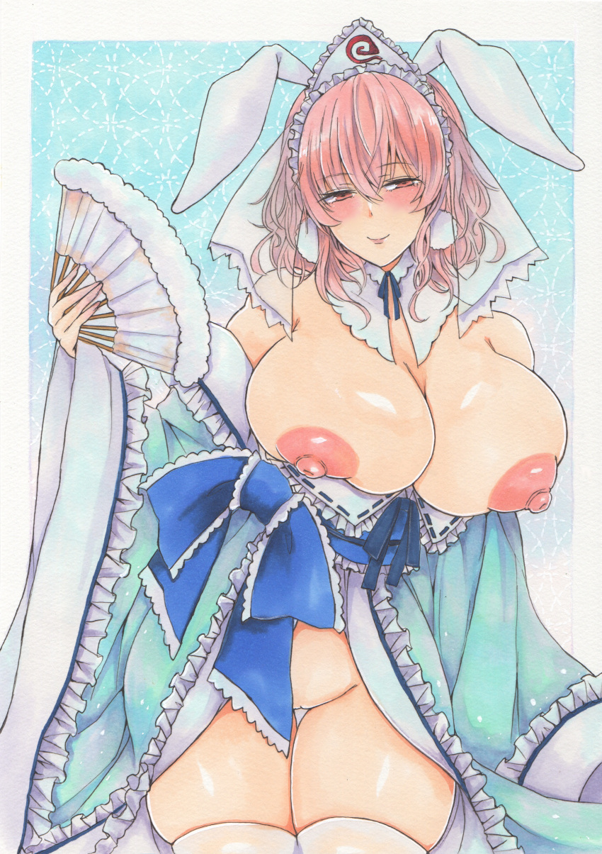 blush huge_breasts milf seductive smile thick_thighs thigh_gap touhou washiwa yuyuko_saigyouji