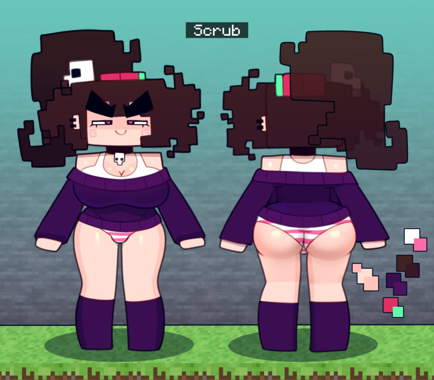 1girls big_breasts blush femscrub_(somescrub) minecraft panties scrubforfun somescrub striped_panties