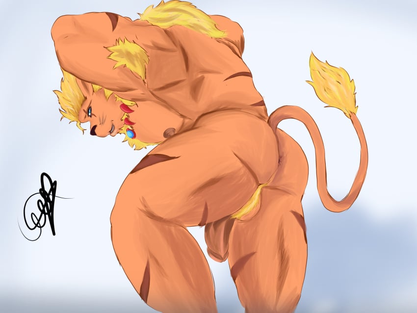 anus ass bara digimon digimon_(species) furry gaek gaek_art leomon penis