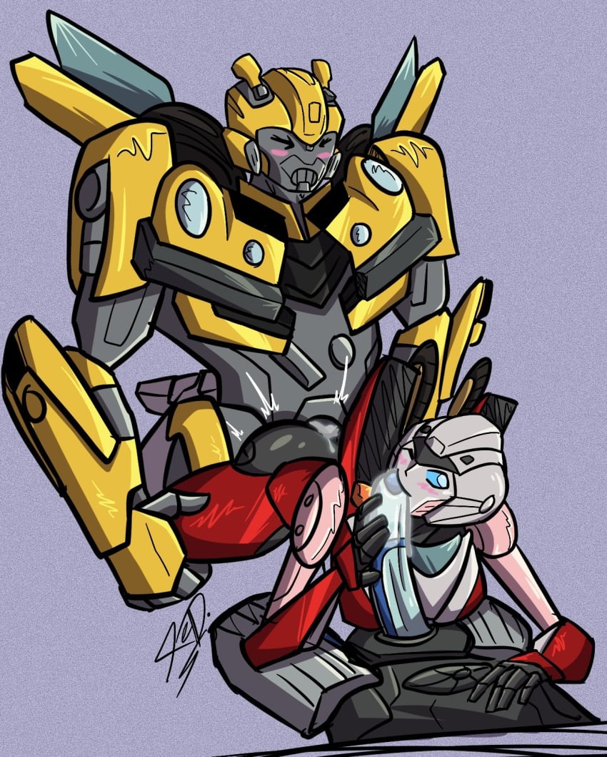 1boy 1girls arcee arcee_(rotb) autobot blowjob blue_eyes blushing bumblebee_(transformers) creampie cybertronian doggy_style fellatio female_autobots larger_male larger_male_smaller_female mirage_(transformers) mmf_threesome multiple_males overload robot robot_boy robot_female robot_genitalia robot_girl robot_humanoid robot_male robot_penis sex smaller_female straight threesome transformers transformers_rise_of_the_beasts xedtome