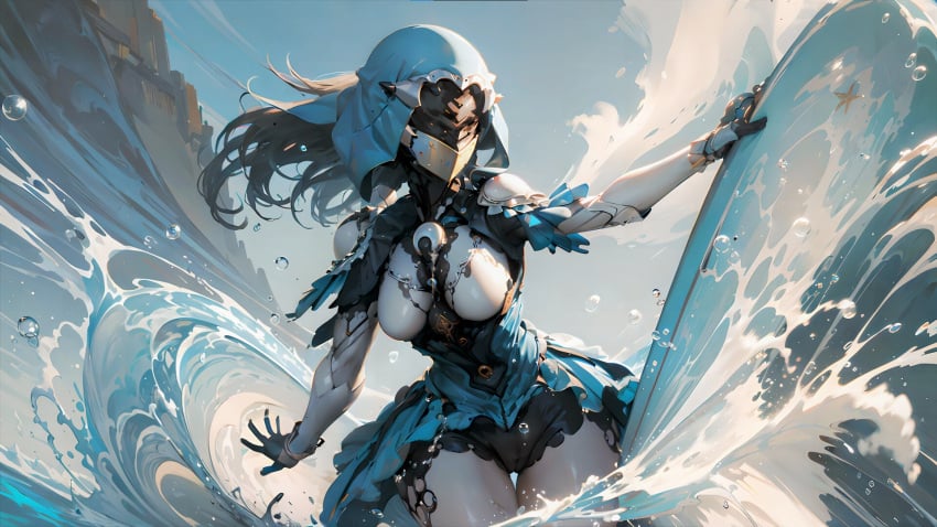 1girls 2d_(artwork) ai_generated breasts cleft_of_venus functionally_nude hips hydrokinesis medium_breasts no_panties pussy thick_thighs thighs vulva warframe water wave wide_hips yareli_(warframe)