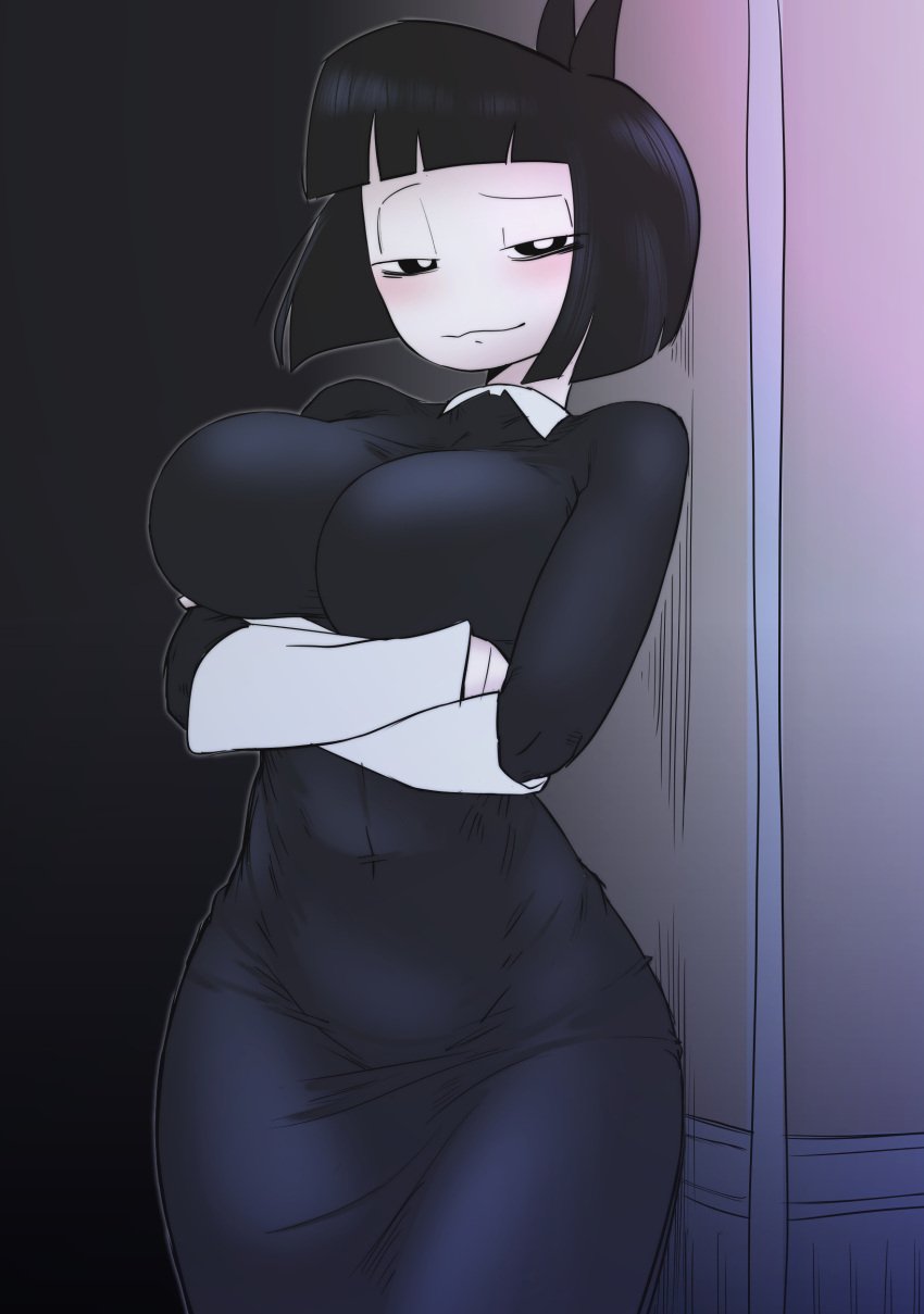 1girls big_breasts big_hips blocking closed_door creepy_susie goth kaxiota looking_at_viewer no_escape smug the_oblongs trapped