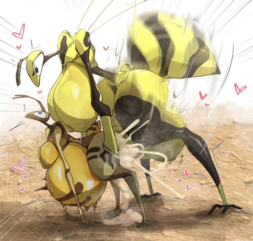 1futa 1girls ant anthro arthropod big_breasts bodily_fluids breasts cum duo female futa_on_female futanari genital_fluids herm hi_res honeypot_ant huge_breasts hymenopteran inflation insects intersex intersex/female non-mammal_breasts queen_bee sinensian wasp