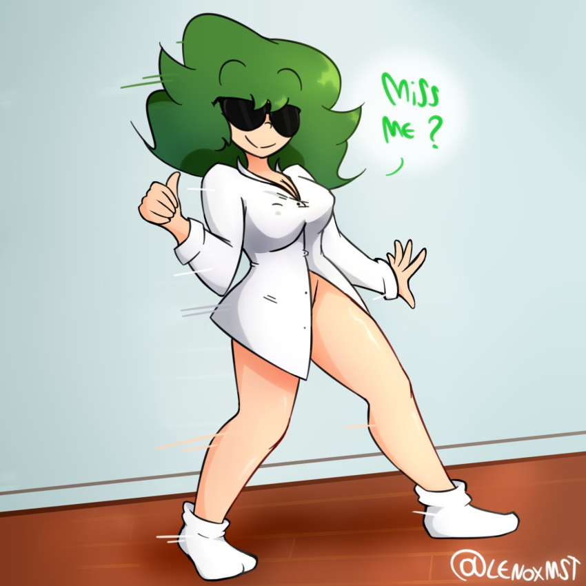 1female 1girls 1woman big_breasts breasts female female_focus female_only green_hair lenoxmst light-skinned light-skinned_female light_skin long_hair medley_(lenoxmst) socks solo sunglasses sunglasses_on_face tagme without_panties woman