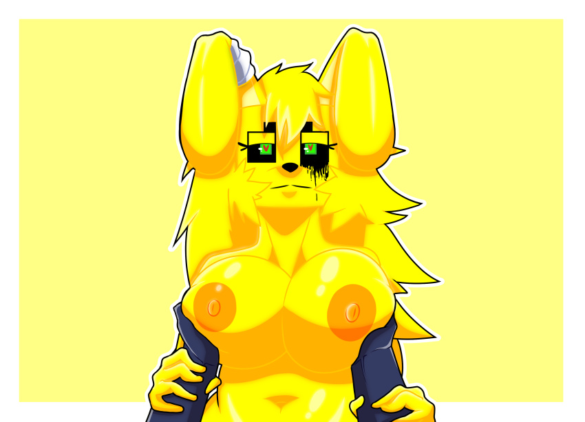 1boy 1girls amerette amero big_breasts bunny_girl chubby_female female furry gamertrap2005 hands_on_breasts pov rule_63 yellow_skin