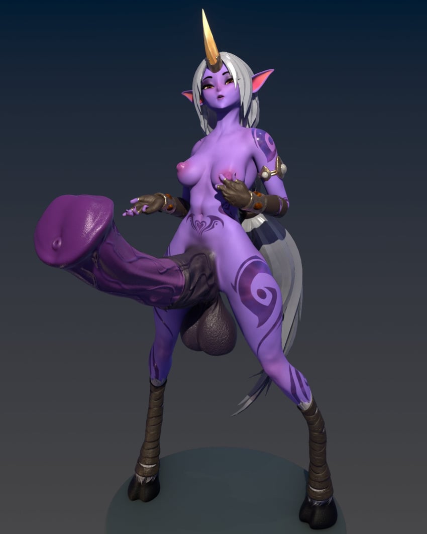 1futa 3d 3d_(artwork) animal_genitalia_on_humanoid animal_penis futa_only futanari horse_penis horsecock horsecock_on_humanoid large_penis league_of_legends purple_body purple_skin reagan_long riot_games soraka white_hair