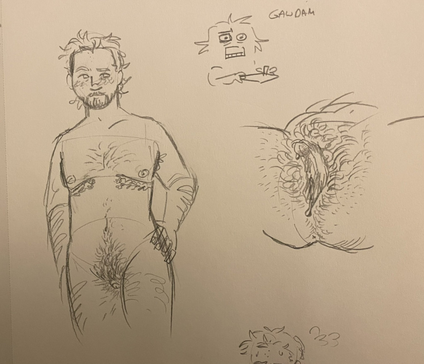 1cuntboy arm_hair body_hair chest_hair clitoris close-up cuntboy gordon_freeman half-life half-life_2 intersex isopodlog leg_hair pubic_hair sketch top_surgery_scars traditional_media_(artwork) vagina