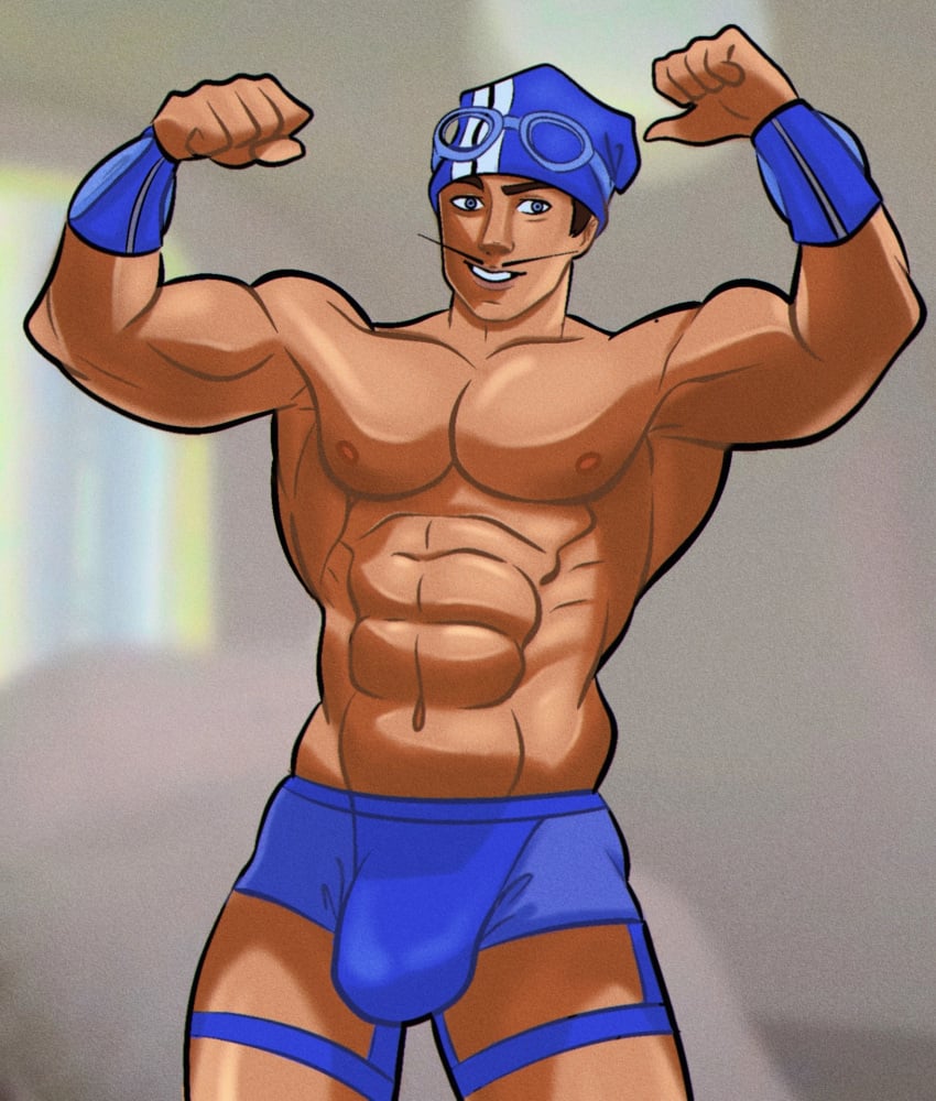 1boy 2004 abdominals abs background before_anal before_sex blue_eyes blue_suit clothing fit_male flexing flexing_arms flexing_both_biceps flexing_muscles focus focus_on_human gay hat jockstrap lazytown magnus_scheving male male_only moustache muscles muscular muscular_male pecs pectorals pilot_hat pilot_suit shirt showing_muscles showing_off sportacus superhero superhero_costume underwear white_skin