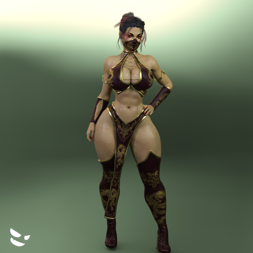 1girls 3d apex_legends ass big_ass big_breasts black_hair breasts cleavage cosplay dark-skinned_female female female_only gm_studios hair_bun kitana_(cosplay) loba_(apex_legends) long_hair looking_at_viewer mask massive_ass mortal_kombat ninja red_hair respawn_entertainment solo_female tattoo thick_thighs thighhighs wide_hips