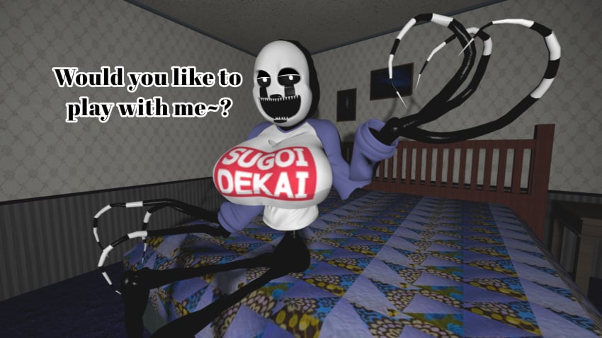 3d bed bedroom big_breasts female five_nights_at_freddy's five_nights_at_freddy's_4 futanari marionette_(fnaf) nightmarionne puppet_(fnaf) text top_heavy yuuki_momofox