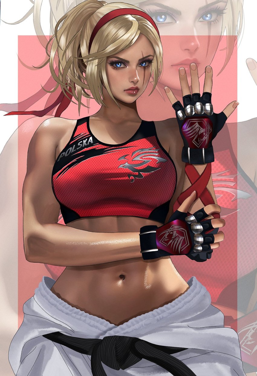 1girls abs athletic_female blonde_hair female female_only fit_female kittymiya lidia_sobieska midriff namco navel tekken tekken_8