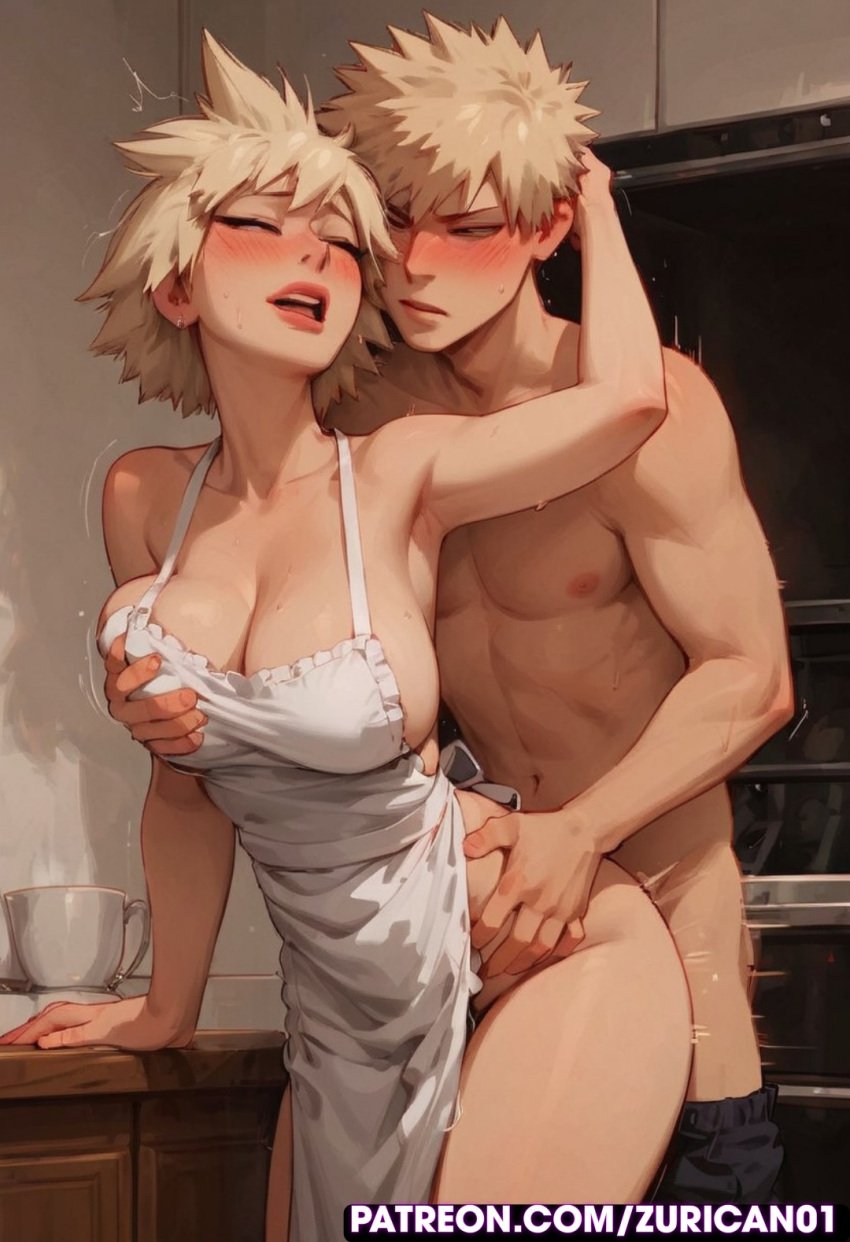 age_difference ai_generated bakugou_katsuki big_breasts blonde_female blonde_hair blush boku_no_hero_academia groping_breasts incest katsuki_bakugou kitchen male milf mitsuki_bakugou moaning mommy mother_and_son my_hero_academia naked_apron naked_female pose pov ryuuziken01 sex_from_behind short_hair smile spooing vagina vaginal_penetration vaginal_sex