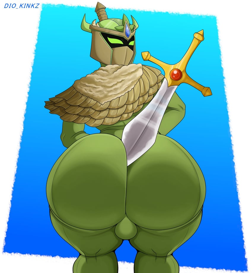 1boy 1femboy alduinafterdark alduingijinka balls_bulge big_ass big_ass_(male) big_butt bum_b._licious femboy green_eyes green_sclera gulge huge_ass huge_butt male male_only sword widescreen