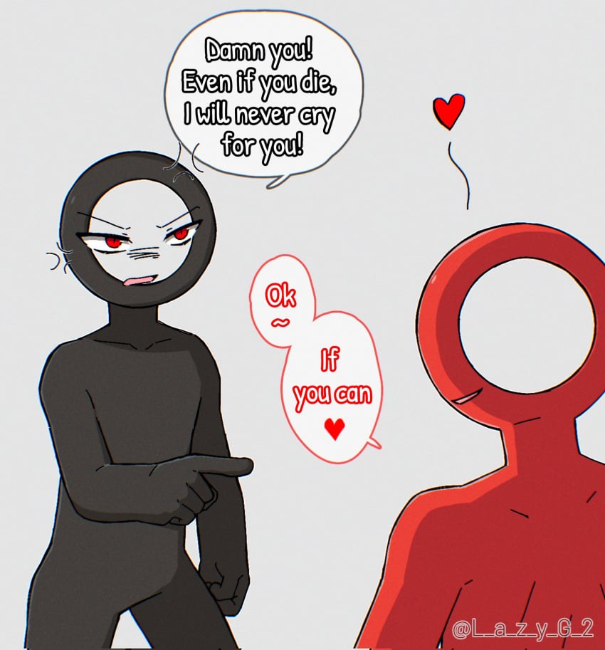 alan_becker animation_vs_animator black_body black_skin english_text gray_background laugh looking_at_another pointing pointing_at_another red_body red_eyes red_skin sfw stickman the_chosen_one_(animator_vs_animation) the_dark_lord_(animator_vs_animation) yaoi