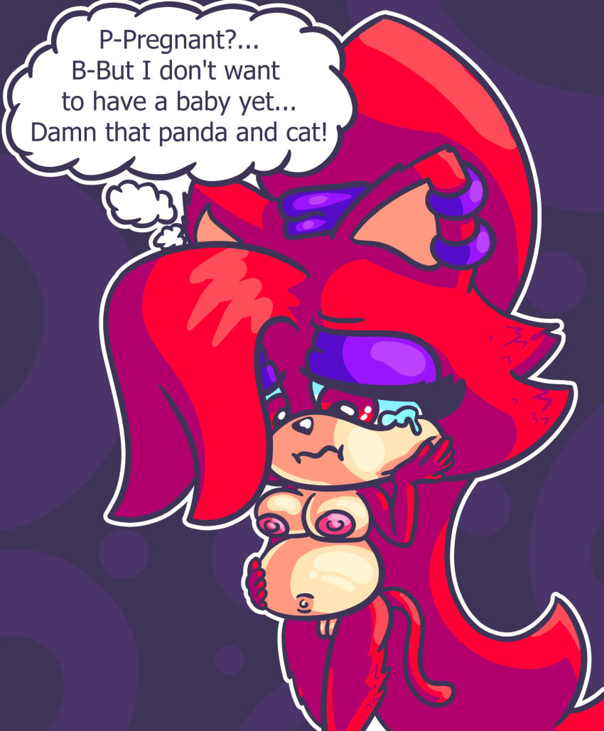 absurd_res asami_the_cat belly big_belly breasts digital_media_(artwork) ear_piercing fan_character female fur genitals hair hi_res humanoid long_hair nipples piercing pregnant pregnant_female pussy red_body red_eyes red_hair redeye_samurai_(artist) sad sega simple_background solo sonic_(series) sonic_the_hedgehog_(series) tail