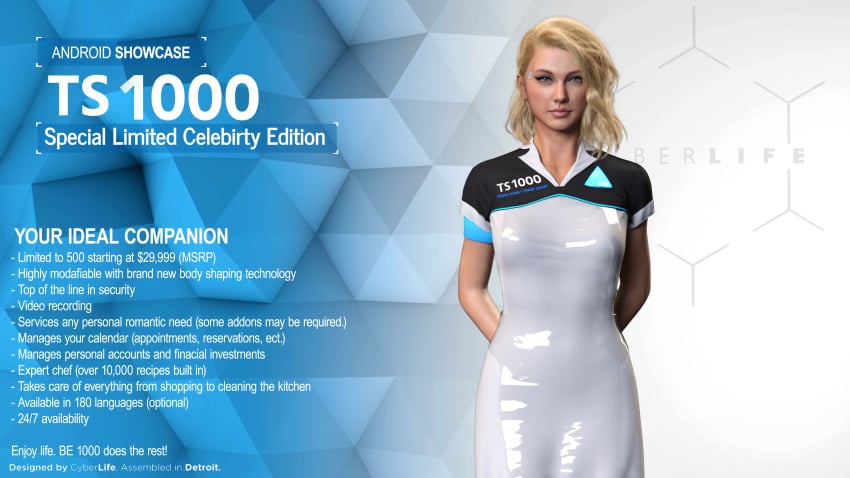 3d android blonde_hair celebrity clothed detroit:_become_human otacon212 robot robot_girl robot_humanoid sex_doll taylor_swift