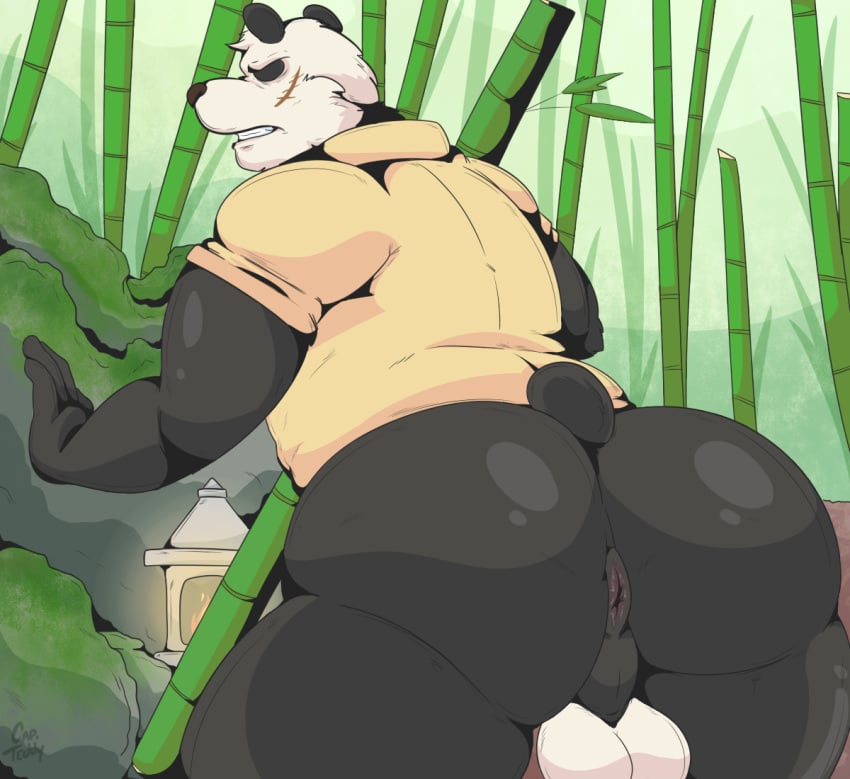 2020 annoyed anthro anus artist_name ass backsack balls bamboo bear beastars big_butt biped black_body black_fur bottomless bottomless_anthro bottomless_male clenched_teeth clothed clothing colored day detailed_background fingers fire fur genitals giant_panda gouhin gouhin_(beastars) head_turned humanoid_hands leaning leaning_forward looking_at_viewer looking_back male mammal multicolored_body multicolored_fur open_mouth outside partially_clothed_anthro partially_clothed_male perineum presenting presenting_anus presenting_balls presenting_hindquarters rear_view rock scar short_tail solo standing tail tan_clothing tan_shirt tan_topwear teeth thecaptainteddy thick_thighs topwear two_tone_body two_tone_fur white_body white_fur