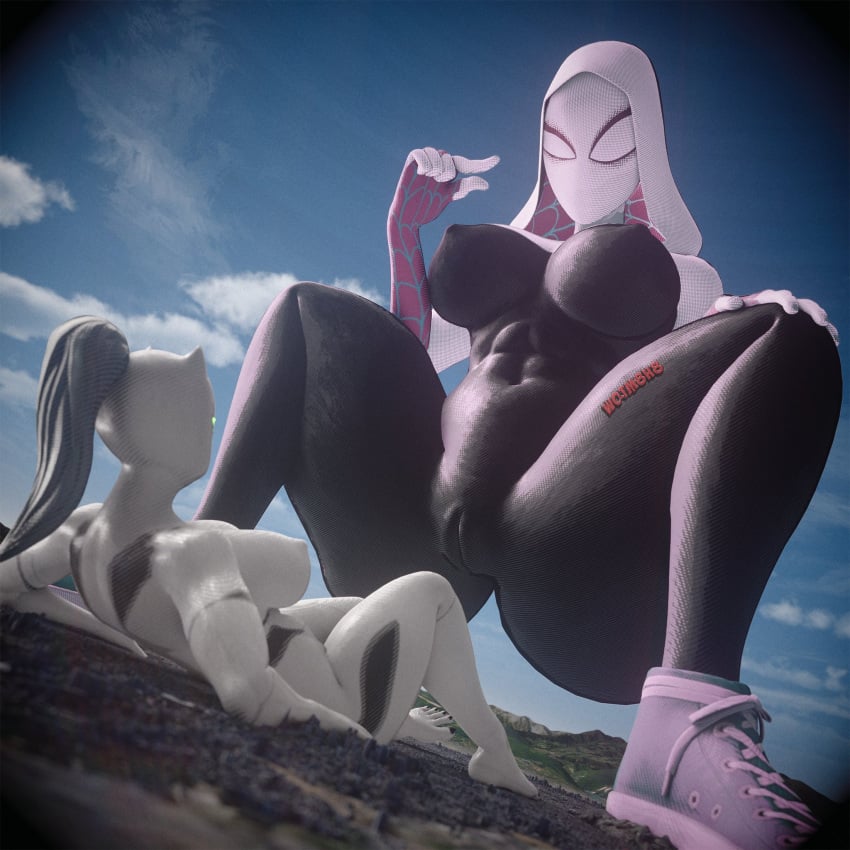 2girls 3d 3d_(artwork) abs athletic athletic_female ava_ayala big_ass big_breasts black_hair camel_toe cameltoe giantess gwen_stacy larger_female marvel marvel_comics ponytail size_difference spider-gwen spider-man:_across_the_spider-verse spider-man:_into_the_spider-verse spider-man_(series) tagme thick_thighs ultimate_spider-man voluptuous voluptuous_female white_tiger_(marvel) wide_hips wotm8h8