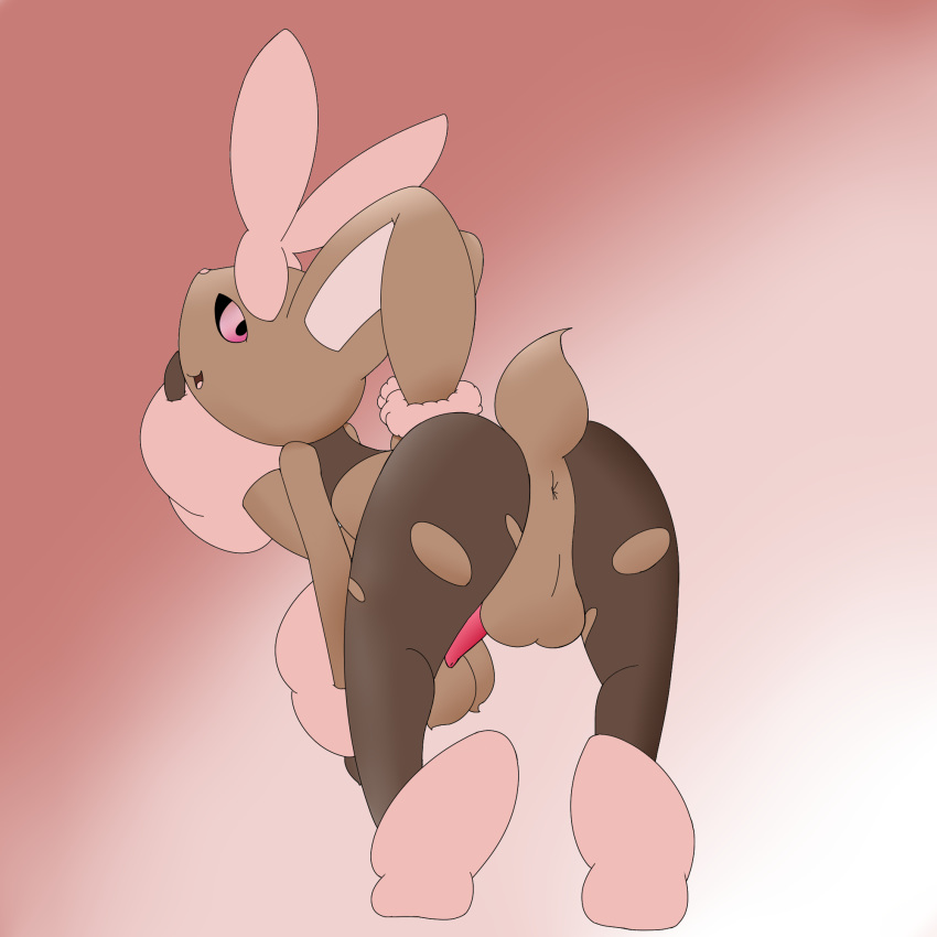 1boy anus backsack balls lopunny male male_lopunny male_only male_pokemon mega_evolution mega_lopunny nintendo penis pokemon pokemon_(species) presenting smile solo video_games yumei