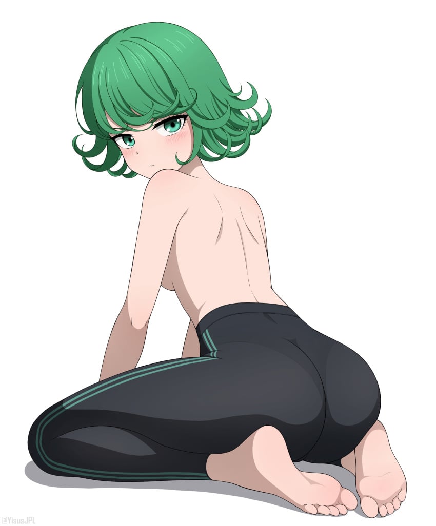 1girls ass barefoot bra_removed butt feet female female_only female_solo green_eyes green_hair green_hair_female leggings one-punch_man short_green_hair short_hair solo solo_female solo_only tagme tatsumaki topless topless_female yisusjpl yoga_pants