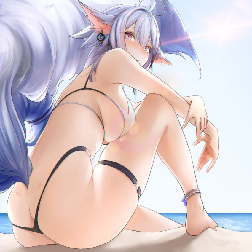 1girls antenna_hair ass aviator_sunglasses azur_lane bare_legs barefoot beach bikini blush breast_press breasts butt_crack choker commentary day female floppy_ears from_behind from_below full_body highleg highleg_bikini large_breasts light-skinned_female light_particles light_skin looking_at_viewer mask md5_mismatch multicolored_bikini noir_(4chan) nose_blush outdoors resolution_mismatch sakura_empire_(azur_lane) short_eyebrows sitting skindentation solo source_smaller sun sunglasses sunglasses_removed sunlight swimsuit thick_eyebrows thigh_strap thighs thong_bikini tosa_(azur_lane) tosa_(hometown_zest)_(azur_lane) two-tone_bikini underboob