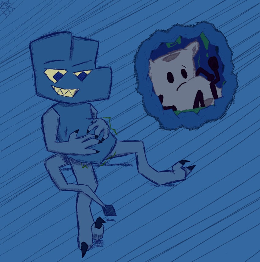 1girls ambiguous_gender battle_for_bfdi battle_for_dream_island bfb bfdi blue_background blue_body blue_eyes blue_skin four_(bfb) jacknjellify no_genitals no_visible_genitalia object_show object_show_community object_shows pillow_(bfdi) raptor skydoesxxx vore vore_belly x_finds_out_his_value xfohv