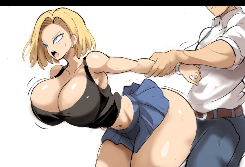 1boy 1boy1girl 1girls ai_generated android android_18 big_breasts blonde_hair blue_eyes dragon_ball dragon_ball_super dragon_ball_z female huge_breasts large_breasts mullon muscular_male novelai nude robot robot_girl sex