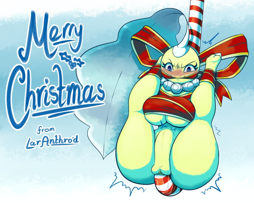 2024 5:4 artist_name blue_eyes blue_text blush bondage bondage bound breasts candy candy_cane candy_cane_in_pussy chikorita christmas dessert digital_media_(artwork) english_text eyebrows eyelashes female food generation_2_pokemon genitals hi_res holidays humanoid latiar leaf motion_lines nintendo nude penetration pokemon pokemon_(species) pokemorph pupils pussy ribbons shadow simple_background solo text vaginal_penetration vaginal_penetration white_sclera