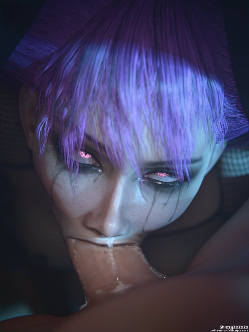 1boy 1boy1girl 1girls 3d 3d_(artwork) breasts clothing collar dc_comics eyes_rolling_back fellatio female female_focus fishnet_topwear glowing_eyes hi_res high_resolution highres jinx_(dc) mesh_shirt nipple_covers oral_sex pink_hair pov pov_eye_contact runny_makeup shizzyzzzzzz small_breasts teen_titans uncensored