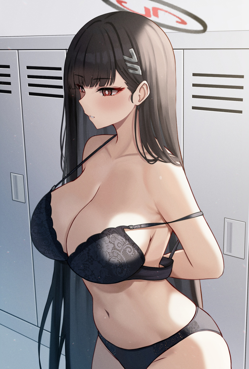 1girls big_breasts blue_archive breasts curvaceous curvy curvy_female female female_focus female_only halo hi_res highres huge_breasts large_breasts light-skinned_female light_skin long_hair mijikayo navel panties partially_clothed partially_clothed_female rio_(blue_archive) slim_waist solo solo_female solo_focus underwear