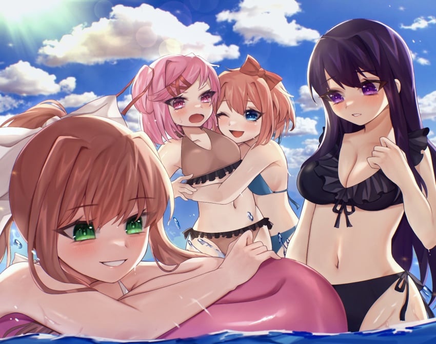 4girls breasts doki_doki_literature_club female female_only girl girl_only kichiimaru555 monika_(doki_doki_literature_club) natsuki_(doki_doki_literature_club) sayori_(doki_doki_literature_club) swimsuit tagme yuri_(doki_doki_literature_club)