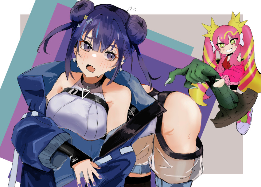 2girls blue_hair duel_monster evil_twin_lil-la female ki-sikil_(yu-gi-oh!) lil-la_(yu-gi-oh!) live_twin_ki-sikil multiple_girls tagme yu-gi-oh!