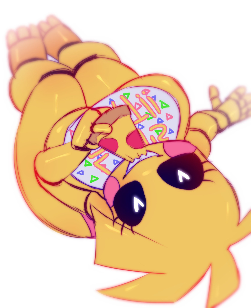 1girls big_breasts breasts eating female female_only five_nights_at_freddy's happy nnenyov pizza solo tagme thick_thighs thighs toy_chica_(fnaf)