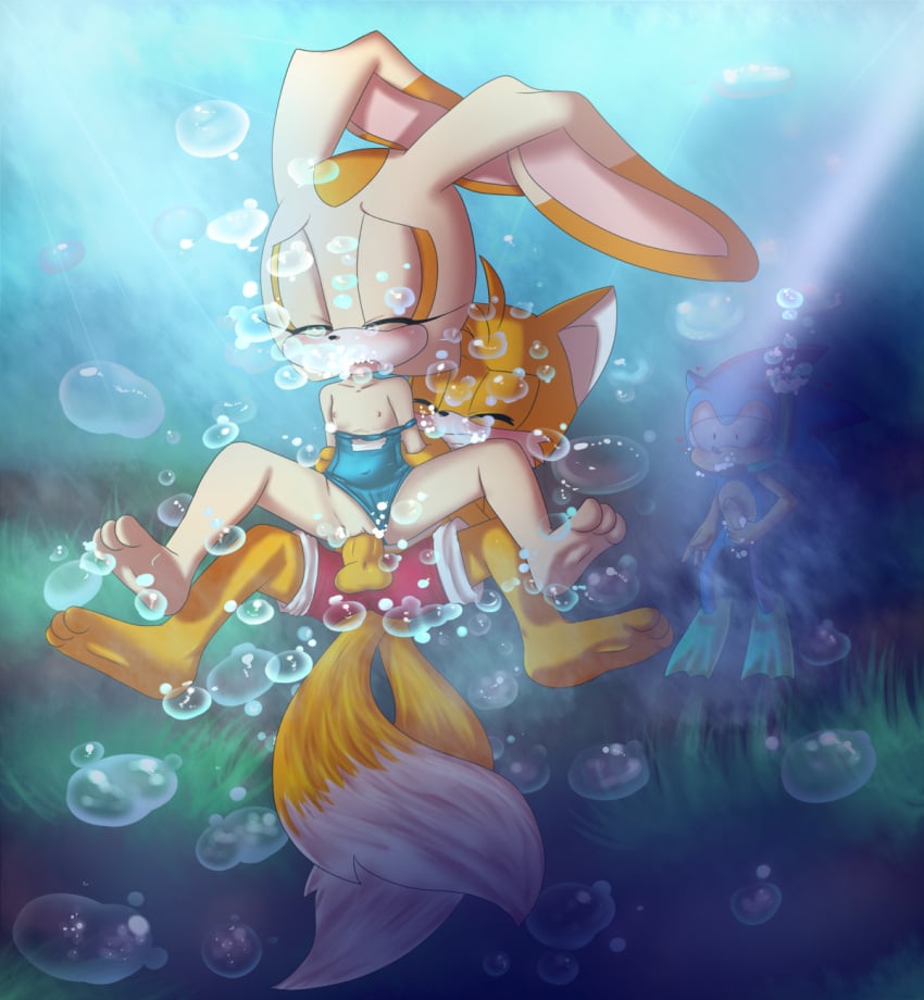 1girls 2boys 3_toes anthro anthro_on_anthro asphyxiation balls barefoot black_nose blue_body blue_fur blush bubble canid canine clenched_teeth closed_eyes clothed clothed_sex clothing clothing_aside cream_the_rabbit digital_media_(artwork) drowning duo_focus erection eulipotyphlan eyelashes feet female fluffy fluffy_tail fox fully/fully_submerged fully_submerged fur genitals group hearlesssoul hedgehog hi_res humanoid_genitalia humanoid_penis lagomorph leporid long_ears male male/female male_penetrating mammal masturbation miles_prower multi_tail multicolored_body multicolored_fur nipples open_mouth orange_balls orange_body orange_fur orange_penis penetration penile penile_masturbation penis pussy rabbit sega sex sex_in_water slim sonic_(series) sonic_the_hedgehog sonic_the_hedgehog_(series) spread_legs spreading swimwear tail tails tails_the_fox tan_body tan_fur teeth tenshigarden toes underwater underwater_sex vaginal_penetration voyeur water white_body white_fur yellow_balls yellow_penis young