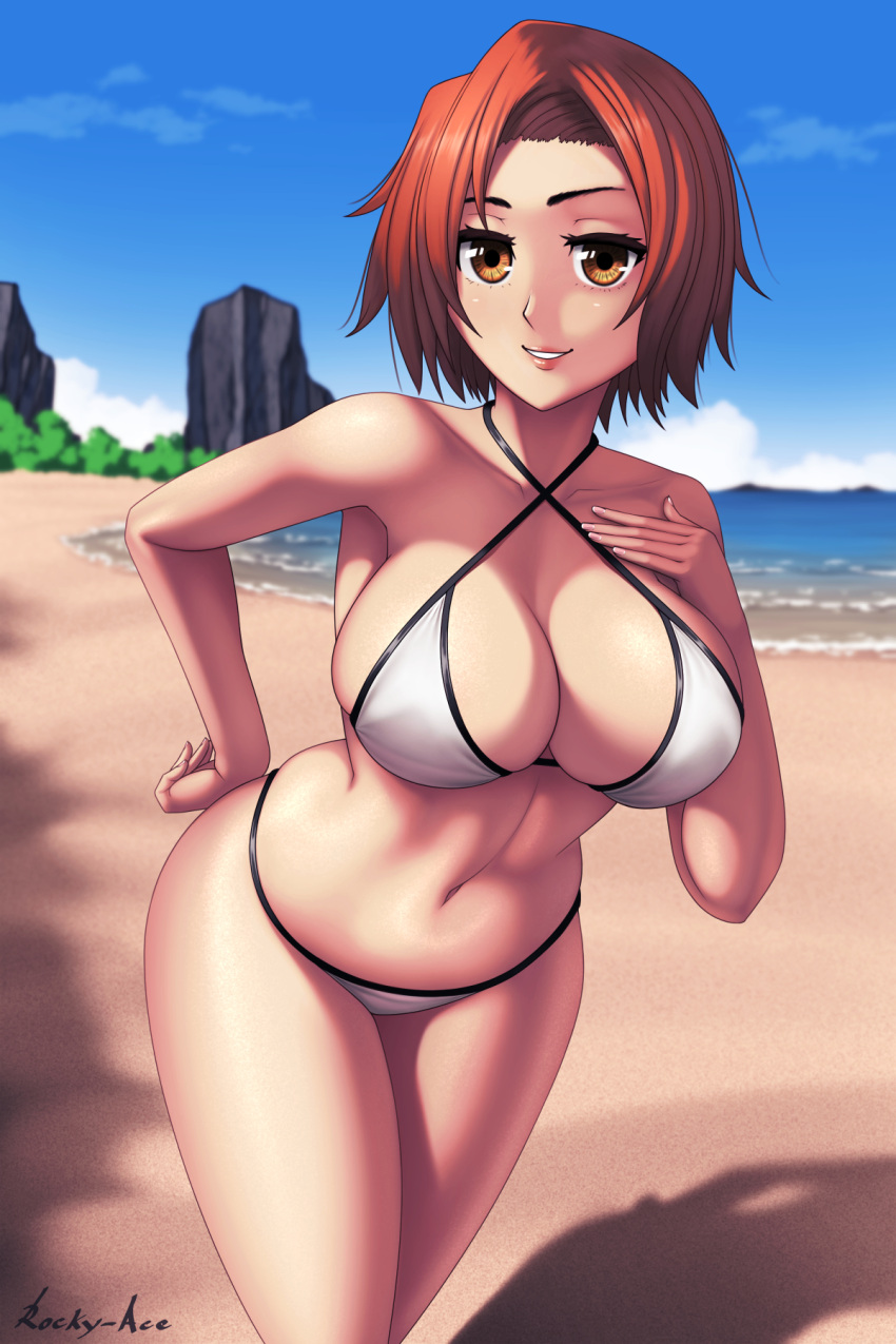 1girls big_breasts bikini bikini_bottom bikini_top bleach bleach:_the_thousand-year_blood_war bottomwear breasts brown_eyes brown_hair cleavage female female_only hair hips huge_breasts kurosaki_masaki lips looking_at_viewer masaki_kurosaki rocky-ace short_hair solo solo_female swimwear thighs topwear white_bikini