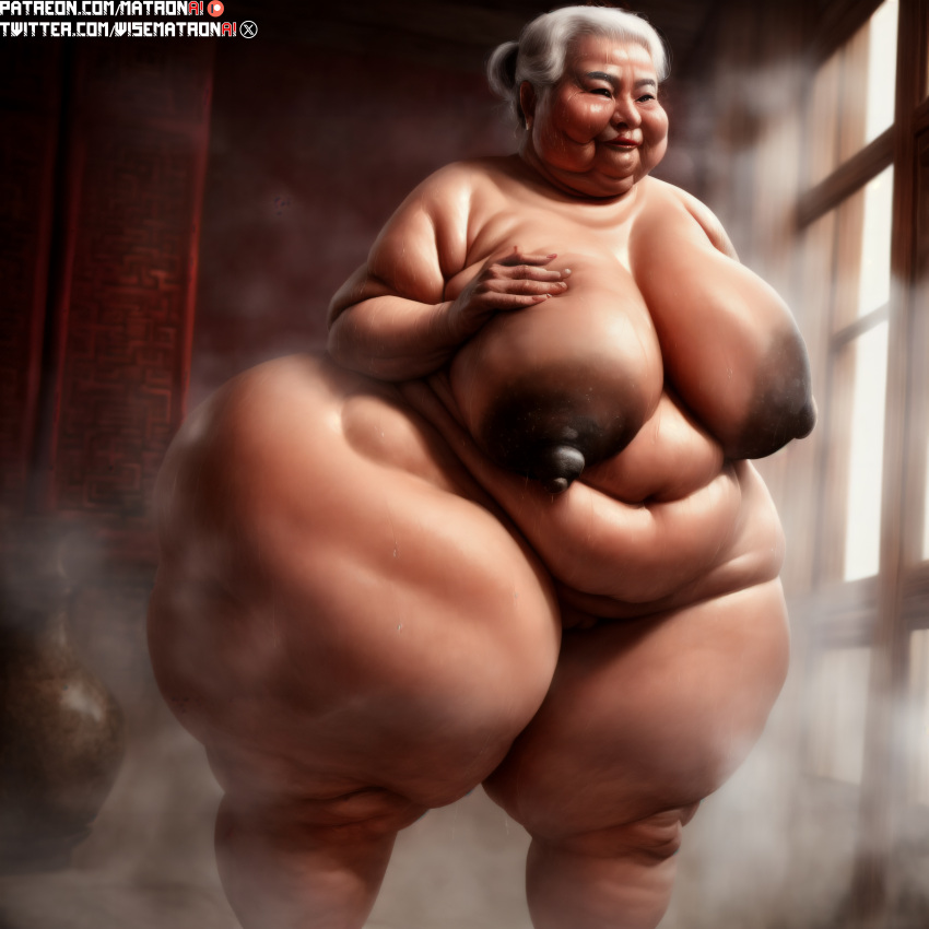 4k ai_generated areola areolae asian asian_female bbw belly belly_button big_belly big_nipples chinese fat gilf granny highres huge_ass huge_breasts huge_hips human jowls large_ass large_breasts larger_female matronai_(artist) mature mature_female mature_woman nude nude_female obese obese_female old overweight overweight_female patreon patreon_username pinup ssbbw stable_diffusion sweat sweating thick thick_arms thick_ass thick_legs thick_thighs twitter_username wide_hips