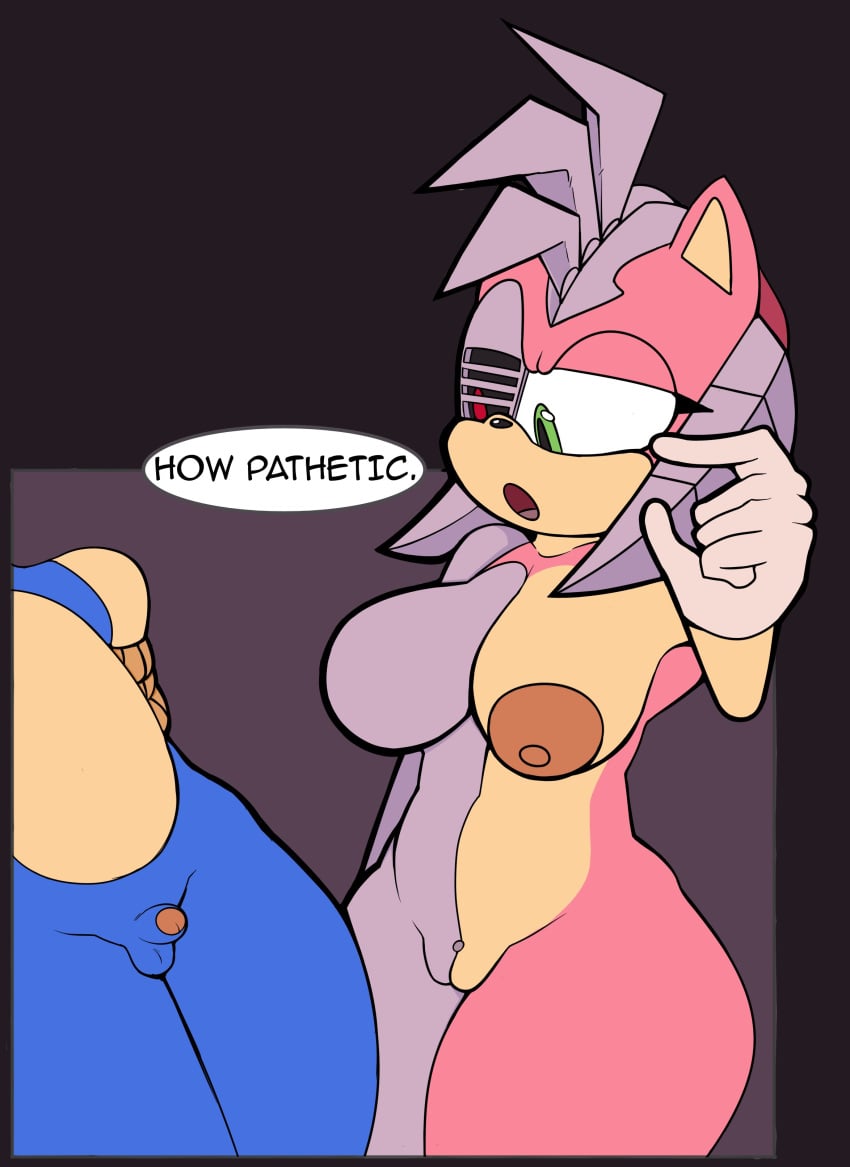 amy_rose big_breasts breasts clitoris cyborg female green_eyes ketadune male micropenis partial_male penis pussy rusty_rose small_penis_gesture small_penis_humiliation sonic_(series) sonic_prime sonic_the_hedgehog tagme thick_thighs