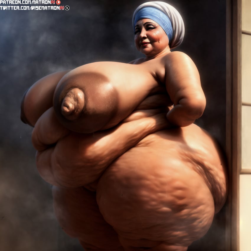 4k ai_generated areola areolae bbw belly belly_button big_belly big_nipples cellulite fat gilf granny highres huge_ass huge_breasts huge_hips human iran iranian jowls large_ass large_breasts larger_female matronai_(artist) mature mature_female mature_woman nude nude_female obese obese_female old overweight overweight_female patreon patreon_username pinup ssbbw stable_diffusion sweat sweating thick thick_arms thick_ass thick_legs thick_thighs twitter_username wide_hips