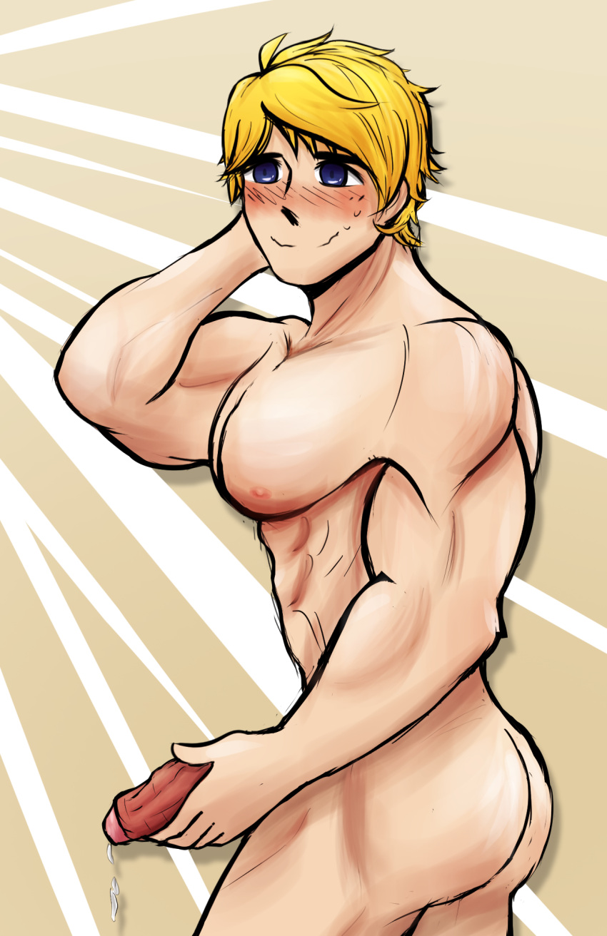 bara bara_tits blonde_hair blue_eyes gay jaune_arc large_ass large_pectorals large_penis larger_male male male_only moonmutti muscle muscles muscular muscular_ass muscular_male muscular_thighs pecs pectorals rwby solo solo_male yaoi