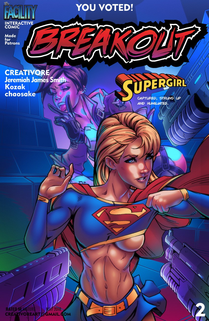 comic cover_page creativore dc dc_comics overwatch shirt_lift supergirl tracer underboob