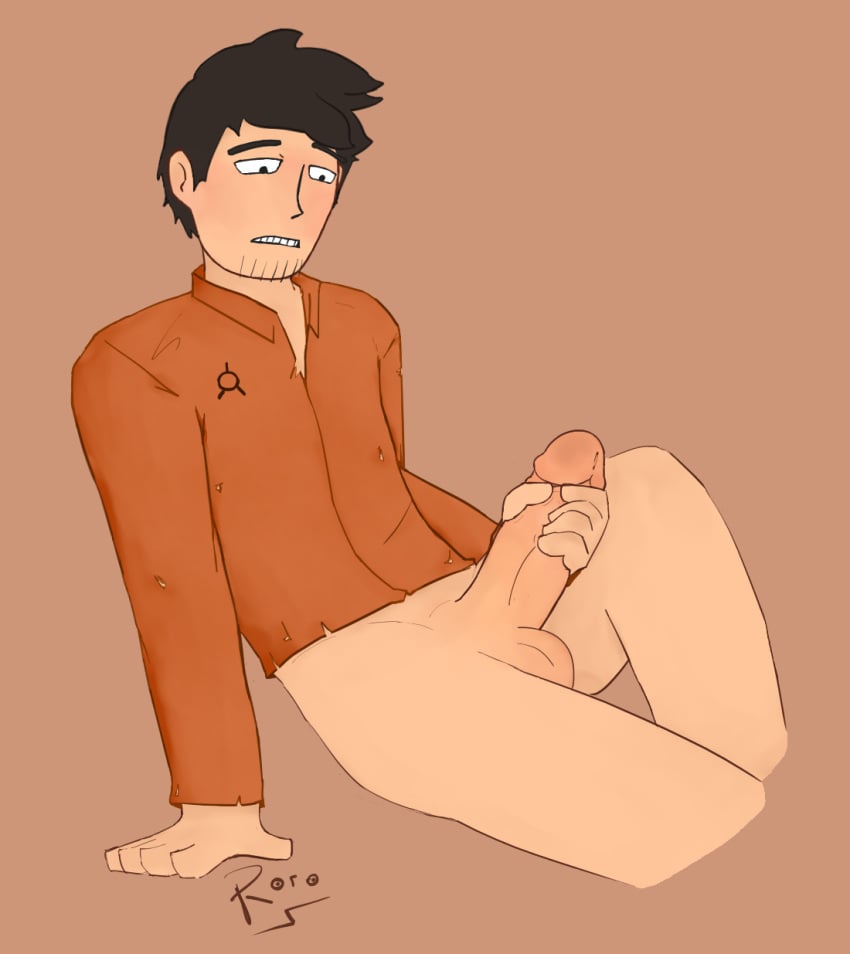 1boy alternate_version_available artist_name big_balls big_penis commission commission_arts confinement_(lord_bung) connor_cornwall human human_only male_only masturbating masturbation no_pants one_handed_masturbation only_shirt roro_(artist) scp_foundation self_upload simple_background simple_c simple_coloring simple_shading sitting solid_color_background solo teeth testicles watermark